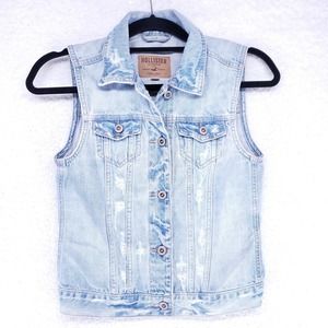 HOLLISTER Button Up Blue Jean Jacket Womens Size Small Denim Casual Coat